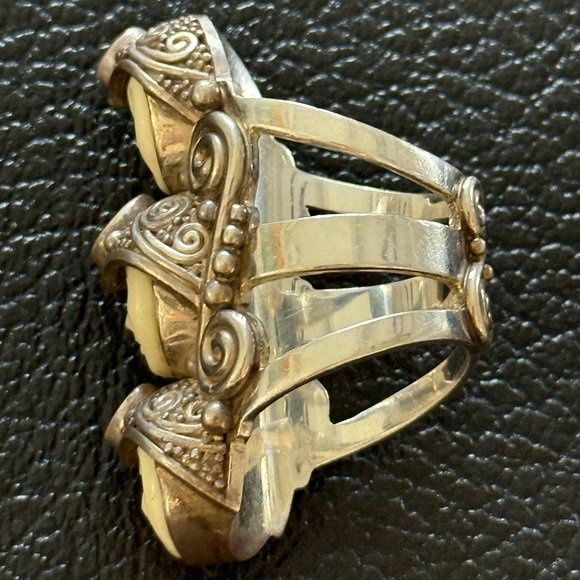 Vintage Sajen Sterling Silver Triple 3 Bali Goddess Carved Face Gemstone Ring - Picture 5 of 7